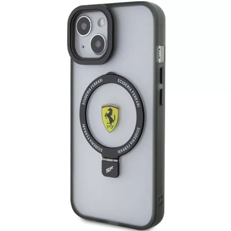 Ferrari FEHMP15SUSCAK Capa rígida preta com anel de suporte para iPhone 15 / 14 / 13 6,1