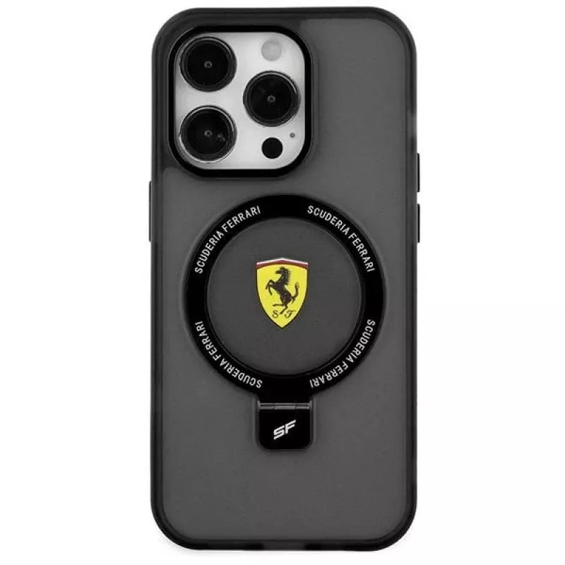 Ferrari FEHMP15SUSCAK Capa rígida preta com anel de suporte para iPhone 15 / 14 / 13 6,1