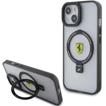 Ferrari FEHMP15MUSCAK Capa rígida transparente fumada com anel de suporte para iPhone 15 Plus / 14 Plus 6,7
