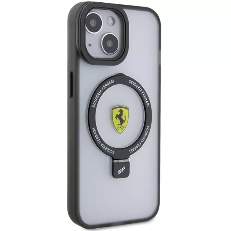 Ferrari FEHMP15MUSCAK Capa rígida transparente fumada com anel de suporte para iPhone 15 Plus / 14 Plus 6,7
