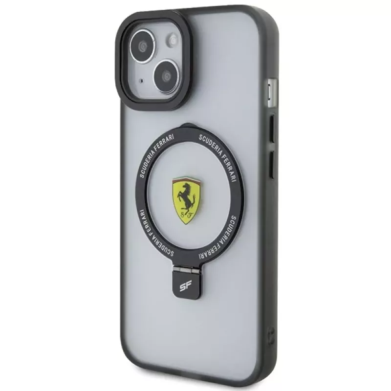Ferrari FEHMP15SUSCAH Capa rígida transparente com anel de suporte para iPhone 15 / 14 / 13 6,1