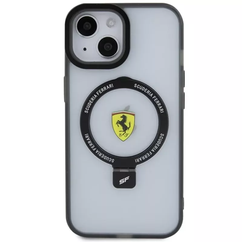 Ferrari FEHMP15SUSCAH Capa rígida transparente com anel de suporte para iPhone 15 / 14 / 13 6,1