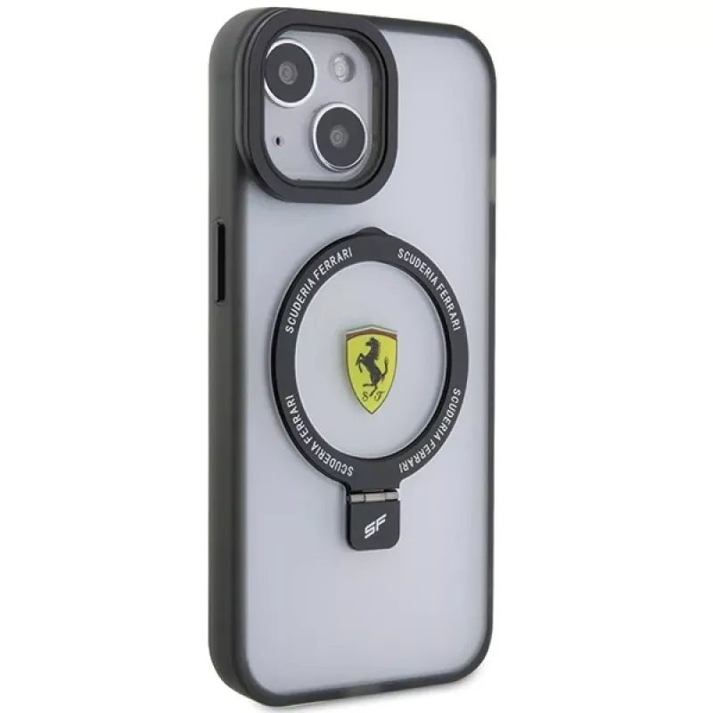 Ferrari FEHMP15SUSCAH Capa rígida transparente com anel de suporte para iPhone 15 / 14 / 13 6,1