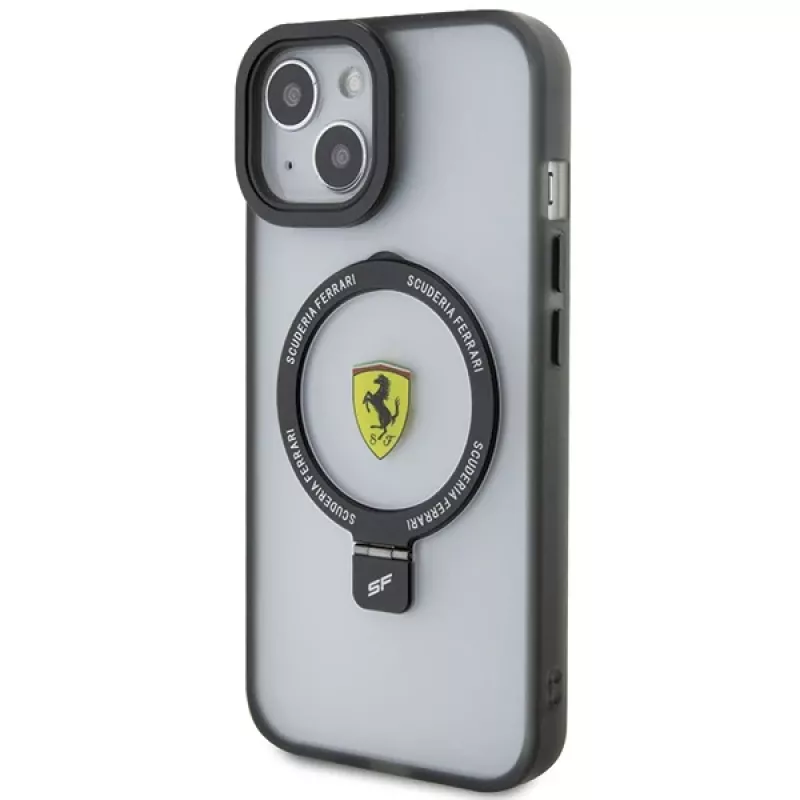 Ferrari FEHMP15MUSCAH Capa rígida transparente com anel de suporte para iPhone 15 Plus / 14 Plus 6,7