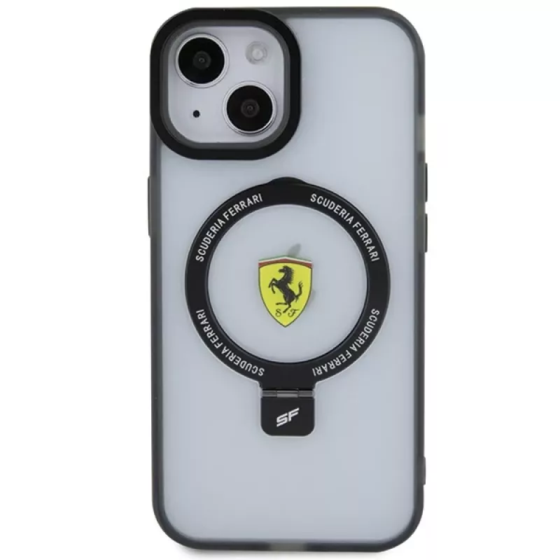 Ferrari FEHMP15MUSCAH Capa rígida transparente com anel de suporte para iPhone 15 Plus / 14 Plus 6,7