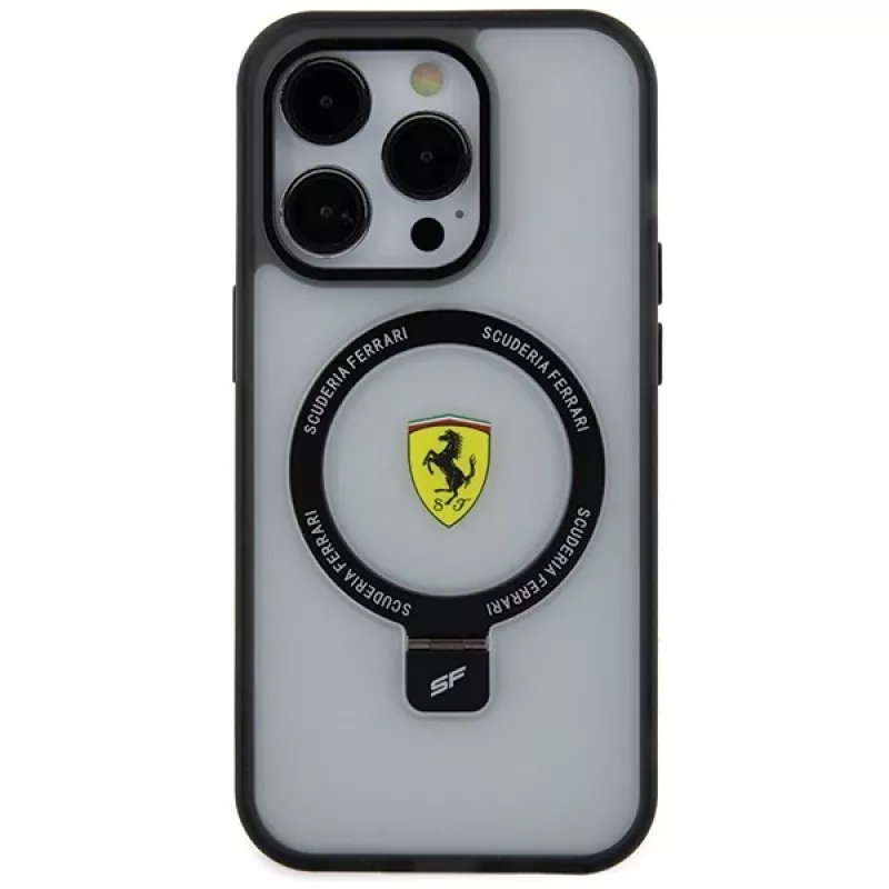 Ferrari FEHMP15LUSCAH Capa rígida transparente com anel de suporte para iPhone 15 Pro 6,1