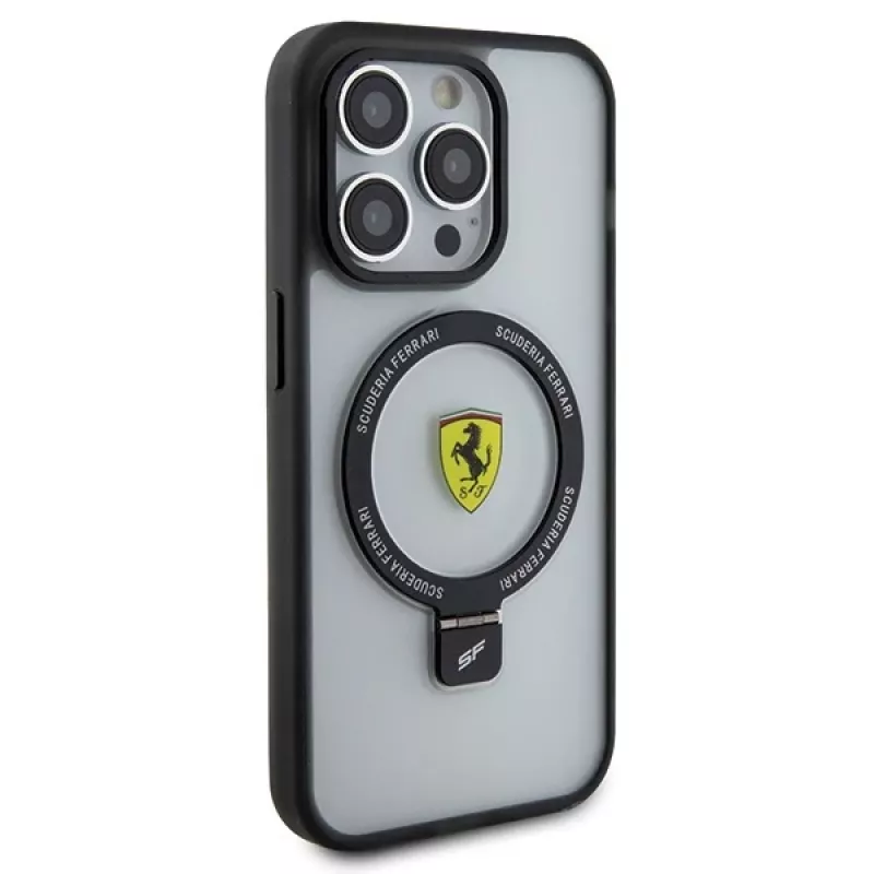 Ferrari FEHMP15LUSCAH Capa rígida transparente com anel de suporte para iPhone 15 Pro 6,1