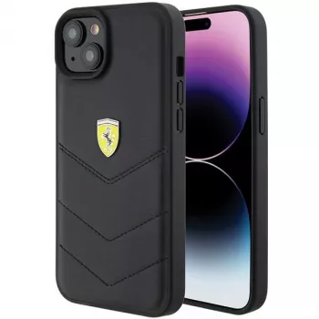 Ferrari FEHCP15MRDUK Capa rígida preta acolchoada com logótipo metálico para iPhone 15 Plus / 14 Plus 6,7