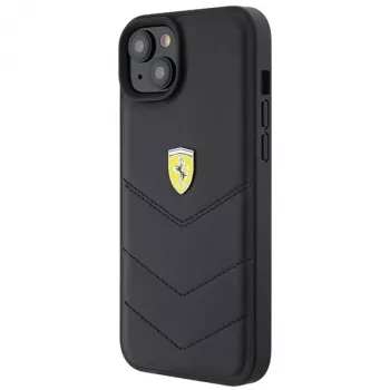 Ferrari FEHCP15MRDUK Capa rígida preta acolchoada com logótipo metálico para iPhone 15 Plus / 14 Plus 6,7