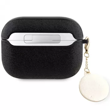 Guess GUAP2PGEHCDK Capa preta com coração de glitter e pingente de diamante para AirPods Pro 2 (2022/2023)
