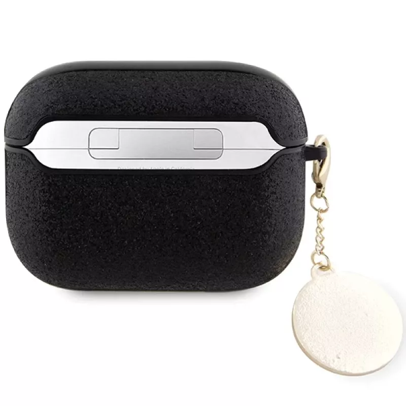 Guess GUAP2PGEHCDK Capa preta com coração de glitter e pingente de diamante para AirPods Pro 2 (2022/2023)