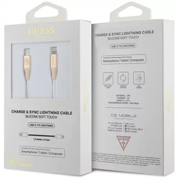 Guess GUCLLALRGDD Cabo USB-C para Lightning 1,5 m carregamento rápido dourado claro com logótipo gravado
