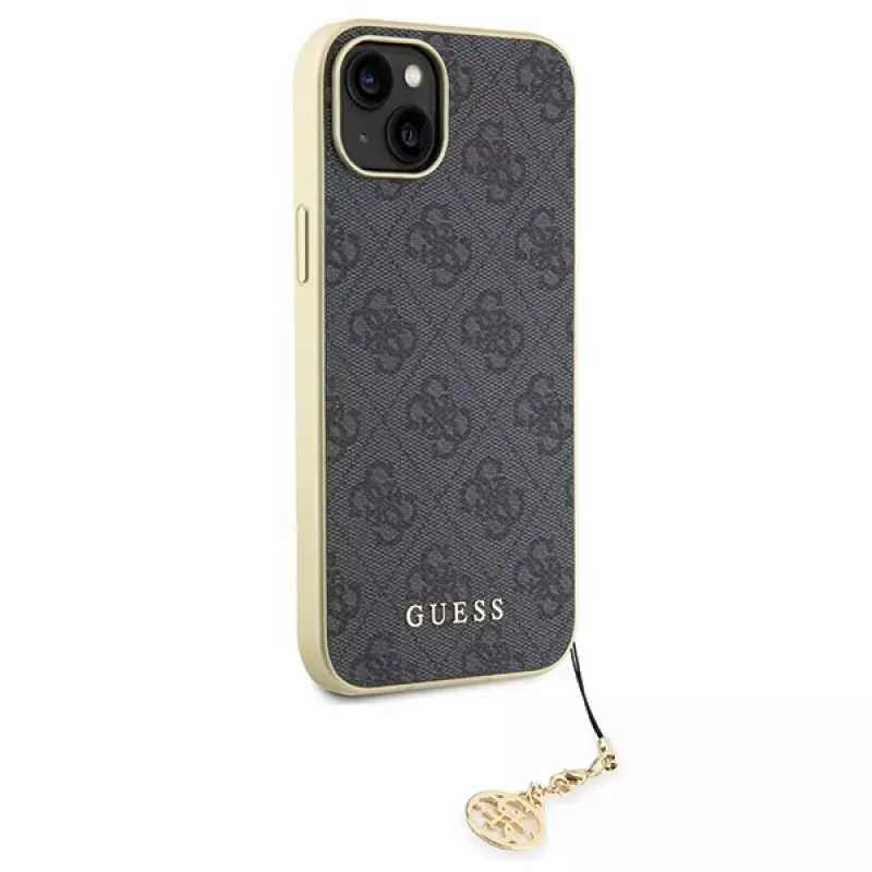 Guess GUHCP15MGF4GGR Capa rígida cinzenta 4G Charms Collection para iPhone 15 Plus/14 Plus 6,7