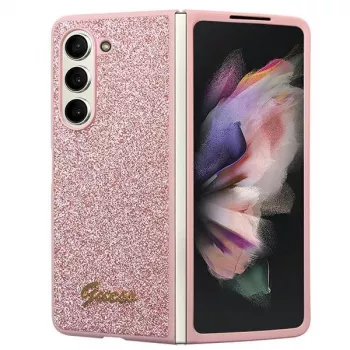 Guess GUHCZFD5HGGSHP Capa rígida F946 Glitter Script para Samsung Galaxy Z Fold5 - rosa