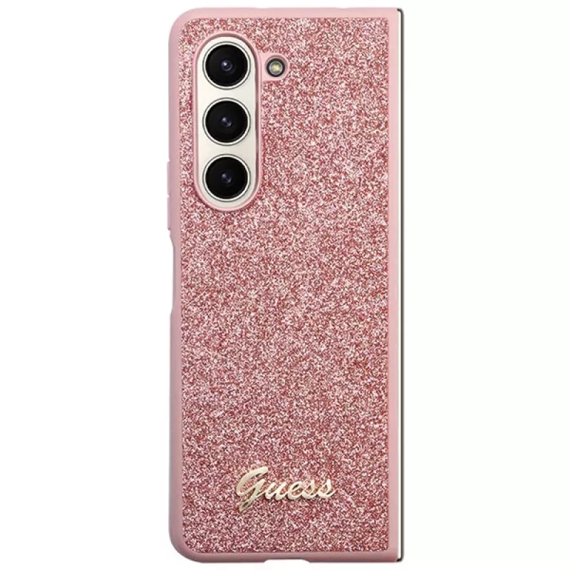 Guess GUHCZFD5HGGSHP Capa rígida F946 Glitter Script para Samsung Galaxy Z Fold5 - rosa