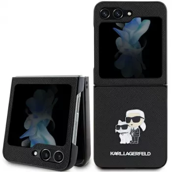 Karl Lagerfeld Capa rígida com pin Karl & Choupette Saffiano para Samsung Galaxy Z Flip5, preta