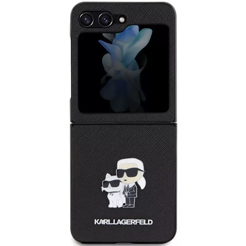 Karl Lagerfeld Capa rígida com pin Karl & Choupette Saffiano para Samsung Galaxy Z Flip5, preta