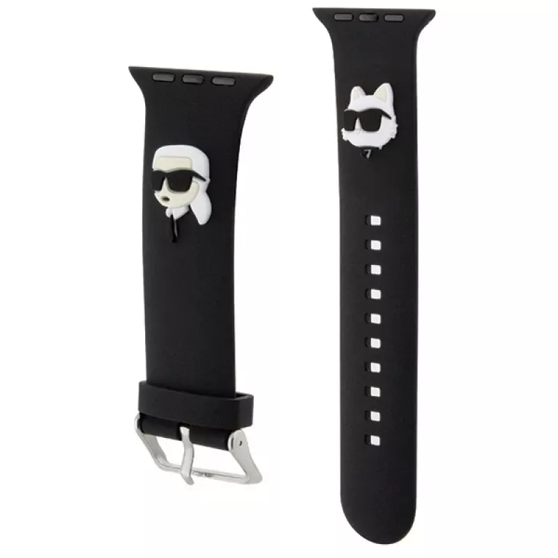 Karl Lagerfeld Bracelete de silicone 3D com cabeças Karl & Choupette NFT para Apple Watch 38/40/41mm preta