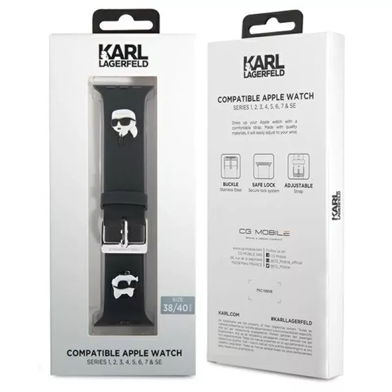 Karl Lagerfeld Bracelete de silicone 3D com cabeças Karl & Choupette NFT para Apple Watch 38/40/41mm preta