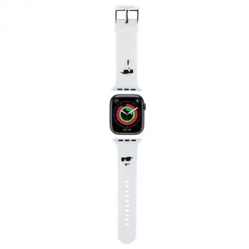 Karl Lagerfeld Bracelete KLAWMSLKCNH branca de silicone 3D com cabeças Karl & Choupette para Apple Watch 38/40/41mm