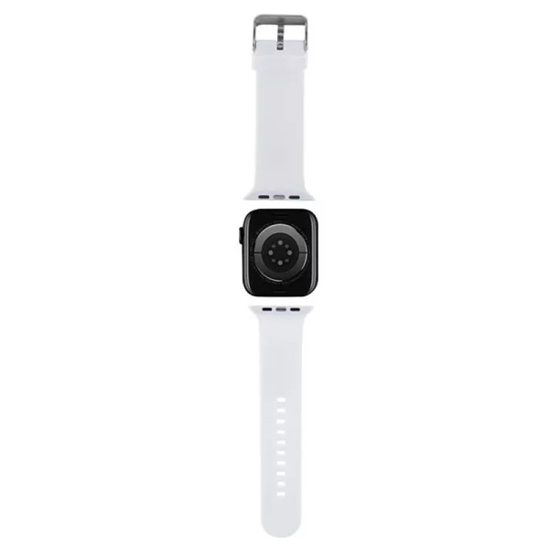 Karl Lagerfeld Bracelete KLAWMSLKCNH branca de silicone 3D com cabeças Karl & Choupette para Apple Watch 38/40/41mm