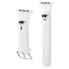 Karl Lagerfeld Bracelete KLAWMSLKCNH branca de silicone 3D com cabeças Karl & Choupette para Apple Watch 38/40/41mm