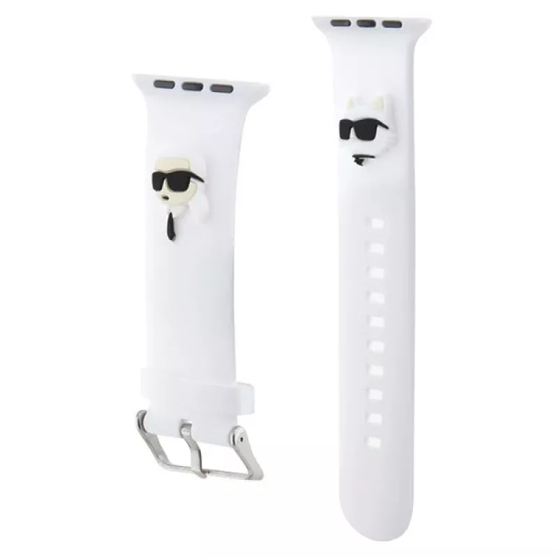 Karl Lagerfeld Bracelete KLAWMSLKCNH branca de silicone 3D com cabeças Karl & Choupette para Apple Watch 38/40/41mm