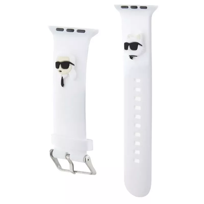 Karl Lagerfeld Bracelete de silicone 3D com cabeças Karl & Choupette NFT para Apple Watch 42/44/45/49mm branca