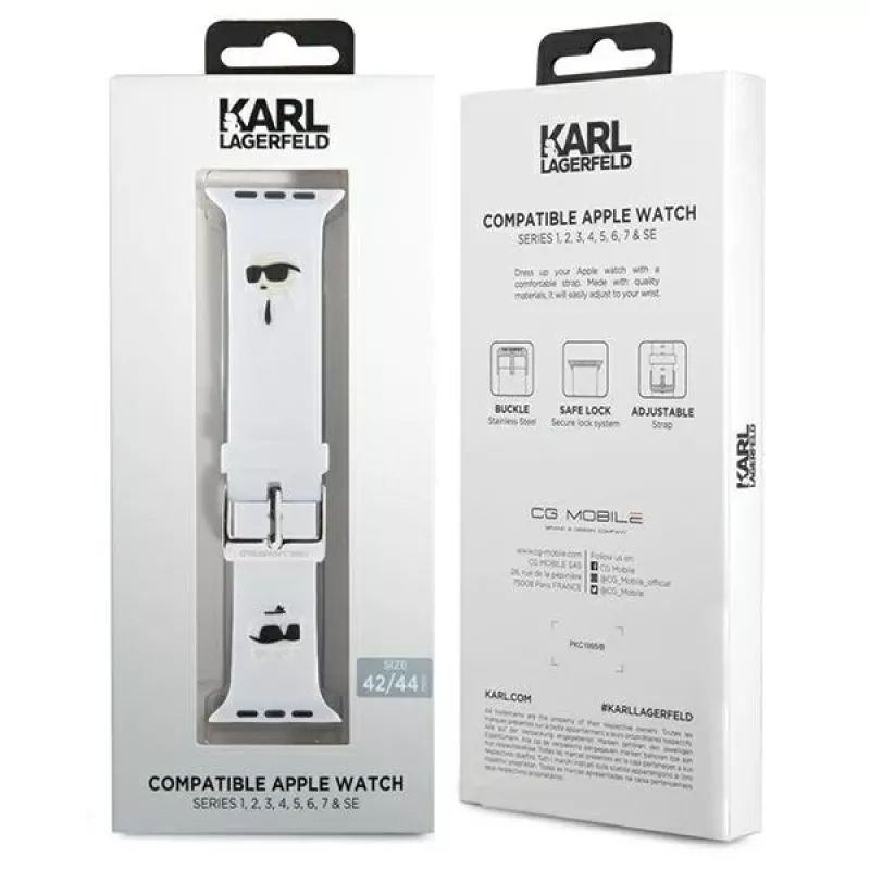 Karl Lagerfeld Bracelete de silicone 3D com cabeças Karl & Choupette NFT para Apple Watch 42/44/45/49mm branca