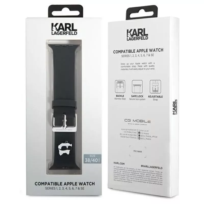 Karl Lagerfeld Bracelete de silicone 3D com cabeça Choupette para Apple Watch 38/40/41mm preta