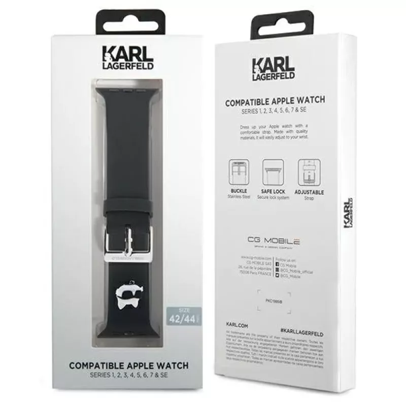 Karl Lagerfeld Bracelete de silicone 3D com cabeça Choupette para Apple Watch 42/44/45/49mm preta