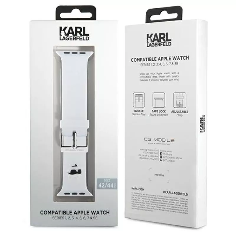 Karl Lagerfeld Bracelete de silicone 3D com cabeça Choupette para Apple Watch 42/44/45/49mm branca