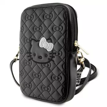 Hello Kitty Quilted Bows Strap - bolsa de ombro para telemóvel (preta)