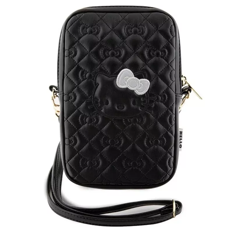 Hello Kitty Quilted Bows Strap - bolsa de ombro para telemóvel (preta)