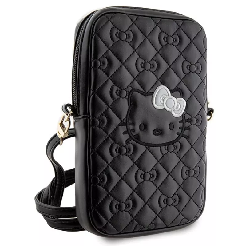 Hello Kitty Quilted Bows Strap - bolsa de ombro para telemóvel (preta)