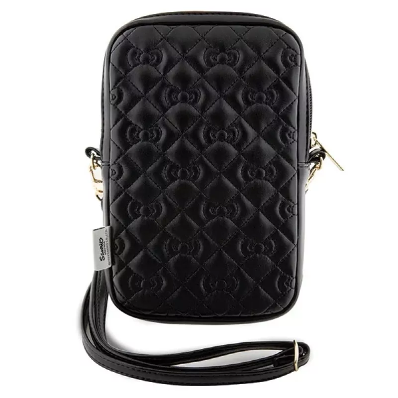 Hello Kitty Quilted Bows Strap - bolsa de ombro para telemóvel (preta)