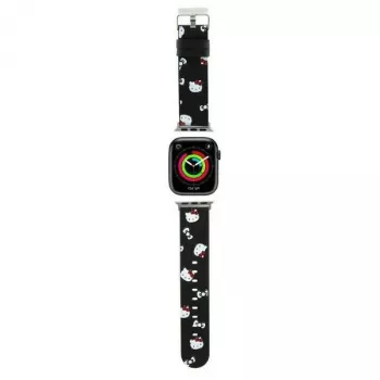 Hello Kitty HKAWMPSAPSK Bracelete para Apple Watch 38/40/41mm preta em silicone com padrão Heads & Bows