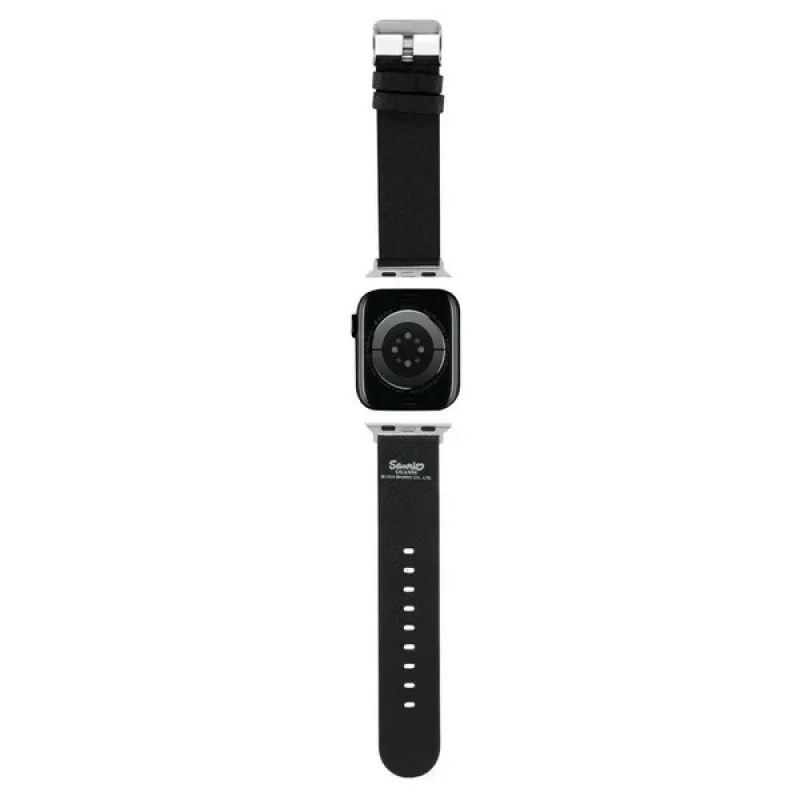 Hello Kitty HKAWMPSAPSK Bracelete para Apple Watch 38/40/41mm preta em silicone com padrão Heads & Bows