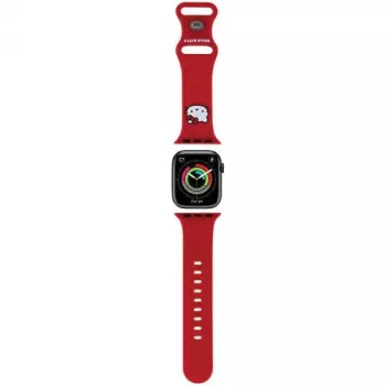 Hello Kitty HKAWMSCHBLR Bracelete para Apple Watch 38/40/41mm vermelha em silicone com Kitty Head