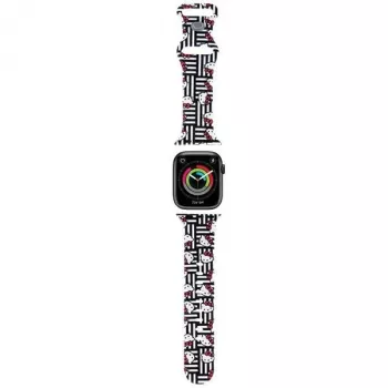 Hello Kitty HKAWMSDIESK Bracelete para Apple Watch 38/40/41mm preta em silicone Heads & Stripes