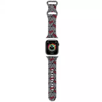 Hello Kitty HKAWMSDIEZK Bracelete em silicone para Apple Watch 38/40/41mm preta com laços e riscas