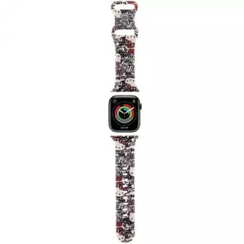 Hello Kitty HKAWMSDGPTE Bracelete para Apple Watch 38/40/41mm bege em silicone Graffiti Tags