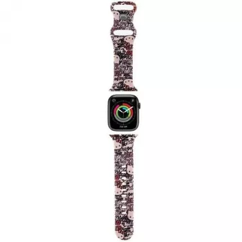 Hello Kitty HKAWMSDGPTP Bracelete em silicone para Apple Watch 38/40/41mm rosa Graffiti Tags