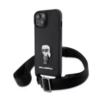Karl Lagerfeld Capa Saffiano Metal Ikonik para iPhone 15 preta