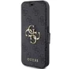 Guess GUBKP15L4GMGGR Capa tipo livro para iPhone 15 Pro 6,1 polegadas cinzenta com logótipo metálico 4G