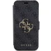 Guess GUBKP15L4GMGGR Capa tipo livro para iPhone 15 Pro 6,1 polegadas cinzenta com logótipo metálico 4G
