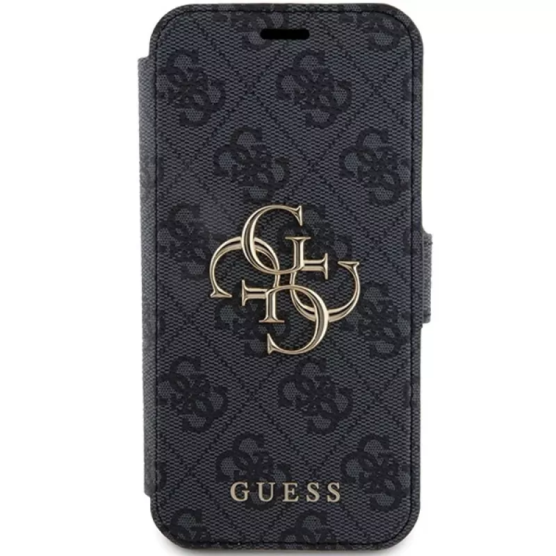 Guess GUBKP15L4GMGGR Capa tipo livro para iPhone 15 Pro 6,1 polegadas cinzenta com logótipo metálico 4G