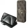 Guess GUBKP15L4GMGBR Capa tipo livro para iPhone 15 Pro 6,1 polegadas castanha com logótipo metálico 4G