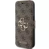 Guess GUBKP15L4GMGBR Capa tipo livro para iPhone 15 Pro 6,1 polegadas castanha com logótipo metálico 4G