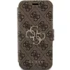 Guess GUBKP15L4GMGBR Capa tipo livro para iPhone 15 Pro 6,1 polegadas castanha com logótipo metálico 4G